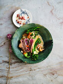 Wild broccoli and tuna with caramelised shallot dressing