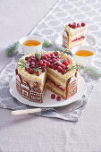 Christmas cranberry cake with gingerbread cookies