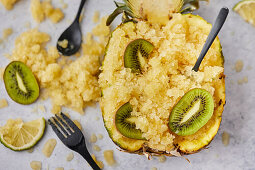 Pineapple granita dessert served in pineapple boat