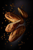 Grain bread against a black background