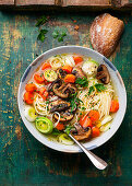 Noodle and mushroom soup