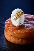 Pear and apple tart with vanilla mousse and gold leaf (Close Up)