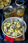 Potato salad with herring and capers