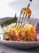 Salmon tartare with mango and shiso