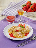 Sweet potato pastries with strawberry sauce