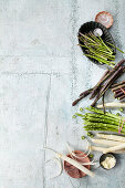 White, green and purple asparagus