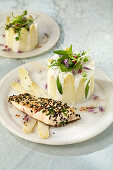 White Asparagus Mousse with Sesame Char