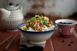 Fried tofu served on rice (China)