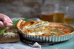 Chive quiche with anchovies and parmesan cheese