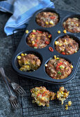 Hearty muffins with cheddar, chorizo and sweetcorn