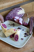 Red cabbage and apple tortillas