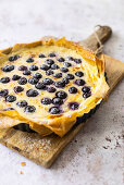 Tarte mit Kokos-Grieß und Heidelbeeren (vegan)