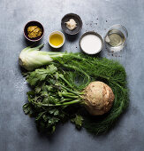Ingredients for vegan celeriac 'en Papilllote