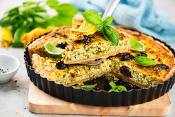 Courgette quiche with olives