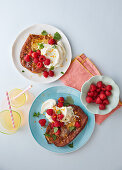 French toast topped with mascarpone and raspberries