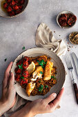 Tomato risotto with homemade fish fingers