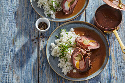 Stuffed beef roll with rice