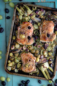 Fennel chicken with grapes, tarragon, and olives