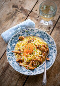 Creamy pasta with fish roe and chanterelles