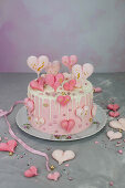 Pomegranate Red Velvet Cake with Heart Decorations