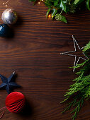 Wooden background with Christmas decorations