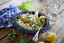 A really good barbecue salad is easily made with iceberg lettuce, feta, lemon and herbs