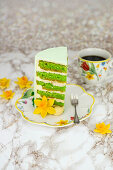 A slice of apricot and pistachio cake for Easter