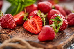 Fresh strawberries on wooden board