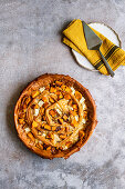 Filo pastry spiral cake with butternut squash and feta cheese