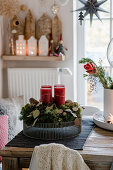 Advent wreath with red pillar candles