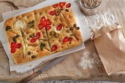 Decorated garden focaccia