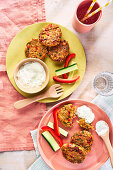 Chickpea fritters with dip