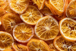 Close-up view from above of dried orange slices