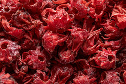 Close-up view from above of dry hibiscus flowers