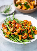 Green Beans and Chanterelles in a Serving Dish