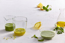 Homemade salad dressings with herbs