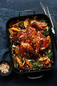 Roast spatchcock chicken with chorizo orange and rice