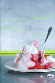Strawberries and rhubarb with meringue