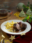 Venison roulade with a wild mushroom stuffing for Christmas