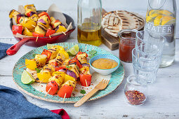 Tofu, pepper and pineapple skewers grilled