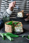 Wild garlic chicken pie with mushrooms