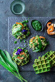 Wild garlic waffles with shrimp