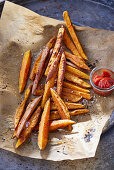 Sweet potato fries with ketchup