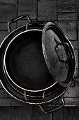 Black pots on a black background