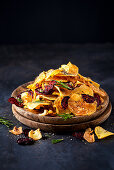 Home made vegetable crisps (potato, parsnip and beetroot) with rosemary, black pepper and sea salt