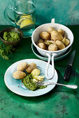 Bay potatoes with spicy green sauce