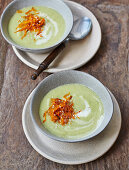 Brussels sprout soup with fried carrot strips