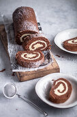 Chocolate swiss roll with cream cheese filling