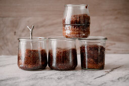 Sponge coffee cake baked in glasses