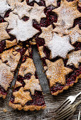 Christmas Linzer Tarte with currant and raspberries